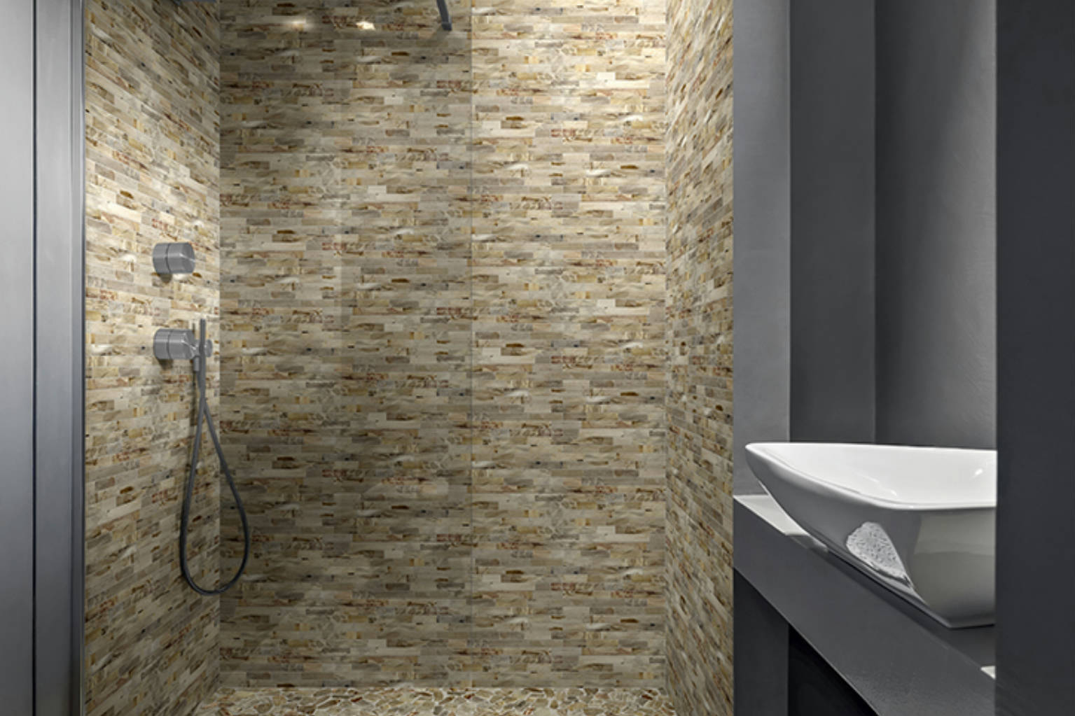 Fossil Wood Mini Opus Mix Beige Interlocking Mosaic | Roma Tile NY