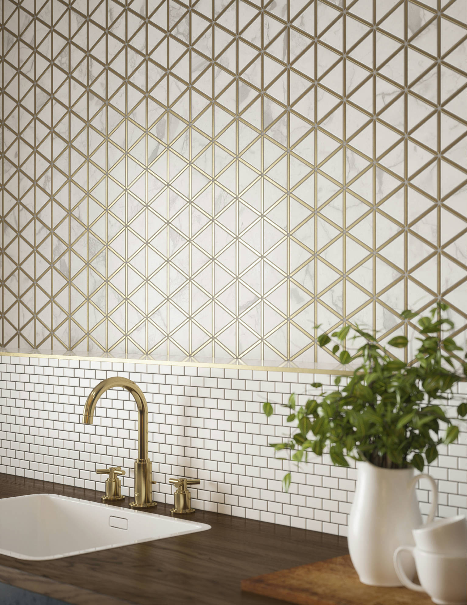 Gilded Triangles Mosaic, Creek Trail Mosaic | Roma Tile NY