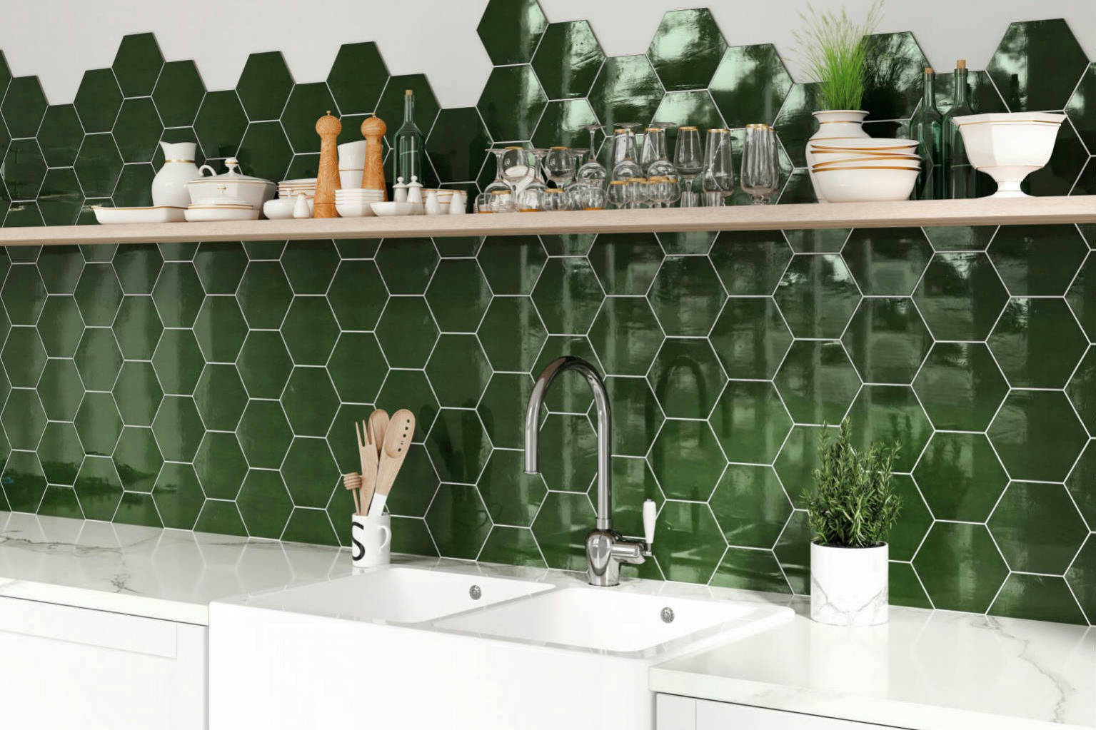 Ronda 5.5X6.3” Green Hexagon | Roma Tile NY