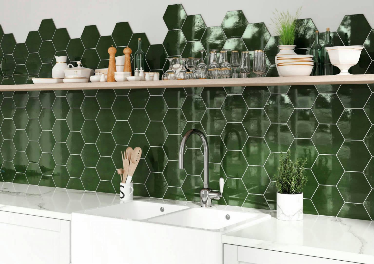 Ronda 5.5X6.3” Green Hexagon | Roma Tile NY