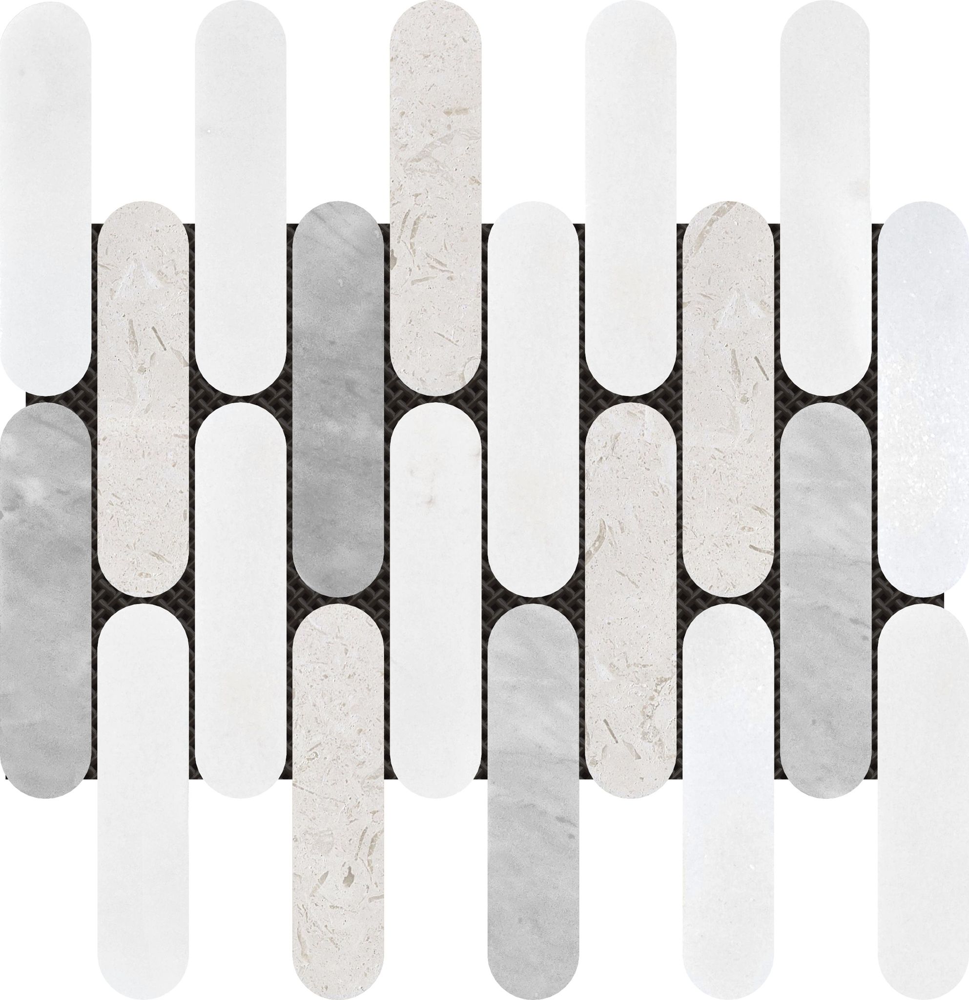 2"x6" Elongated Round White Grey Beige Marble Mix | Roma Tile NY