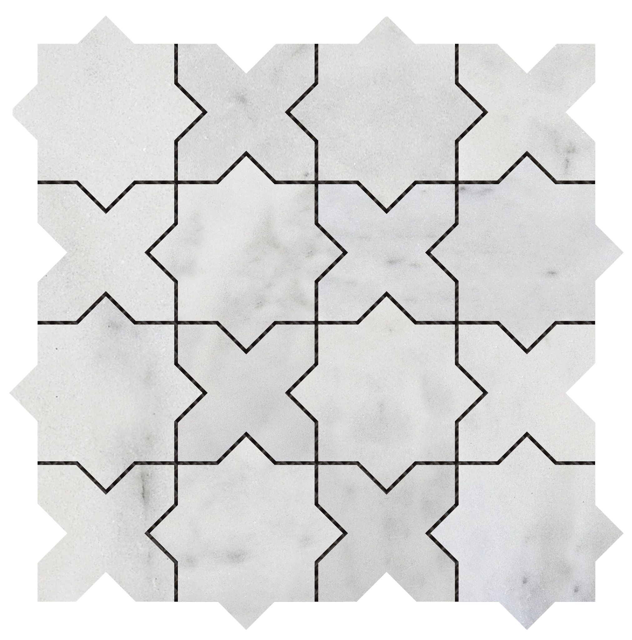 3"x3" Cross & Star White Grey Marble | Roma Tile NY