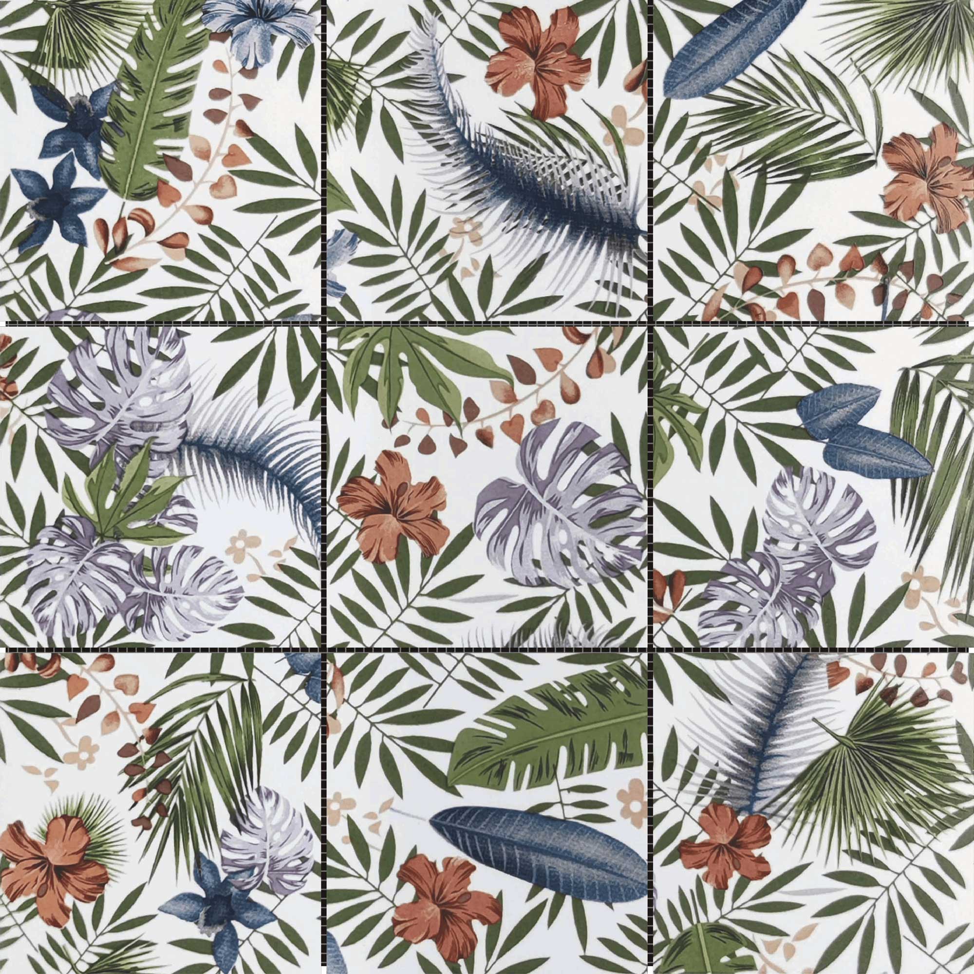 4"x4" Floral Palm Multicolor Mosaic | Roma Tile NY