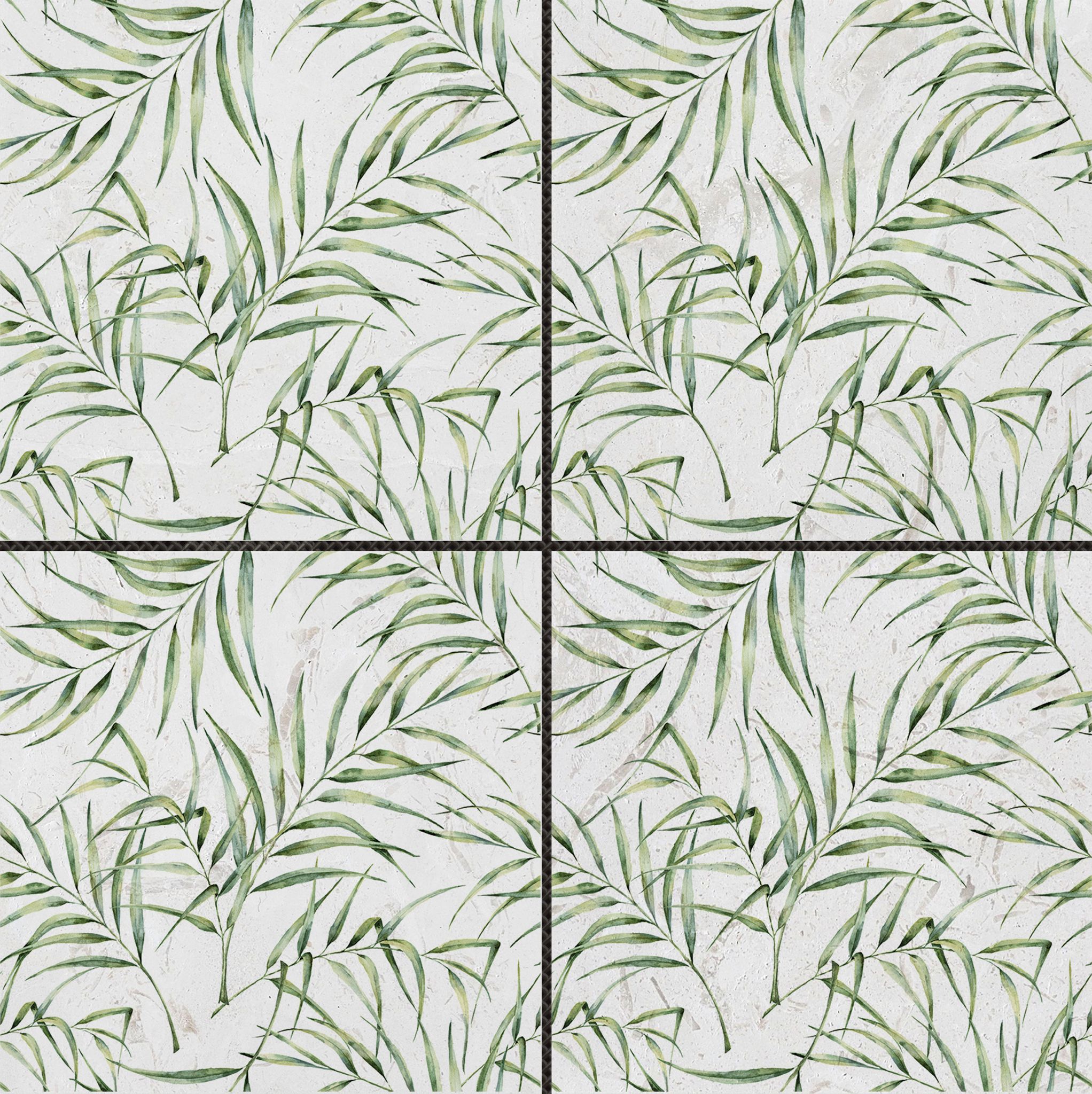 6"x6" Green Palm Leaf Printed Beige Marble | Roma Tile NY
