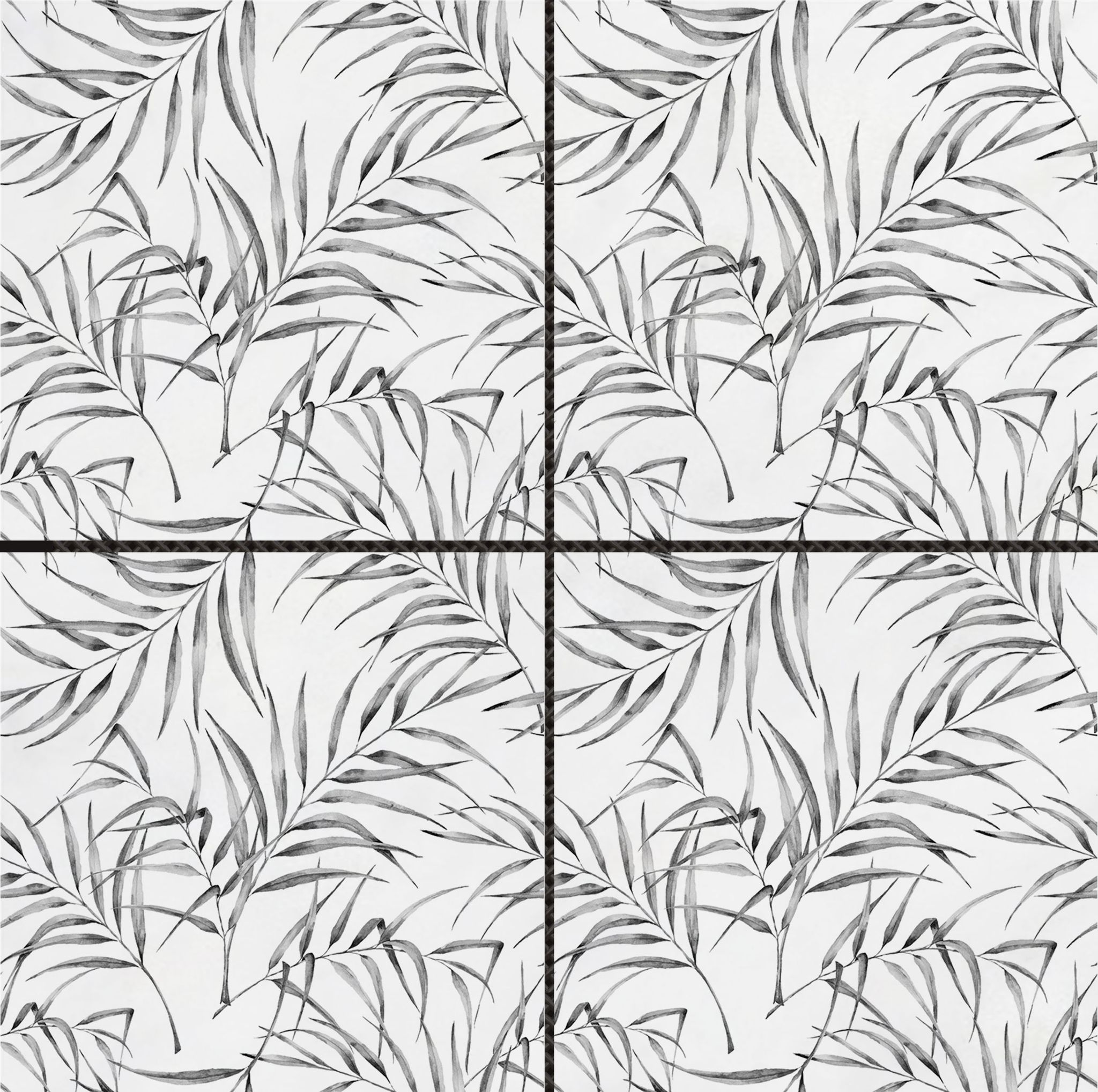 6"x6" Grey Palm Leaf Printed White Marble | Roma Tile NY