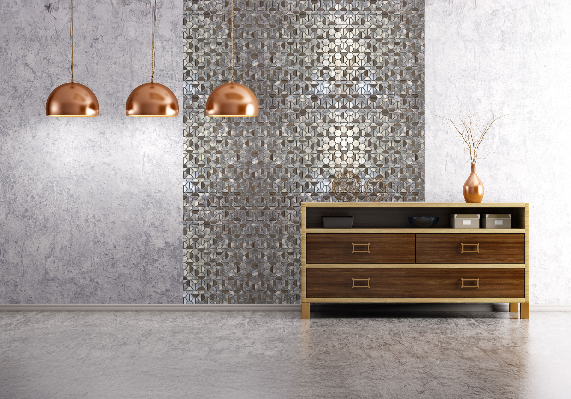 Aluminum & Marble Semi Circle Silver Brown 2 | Roma Tile NY