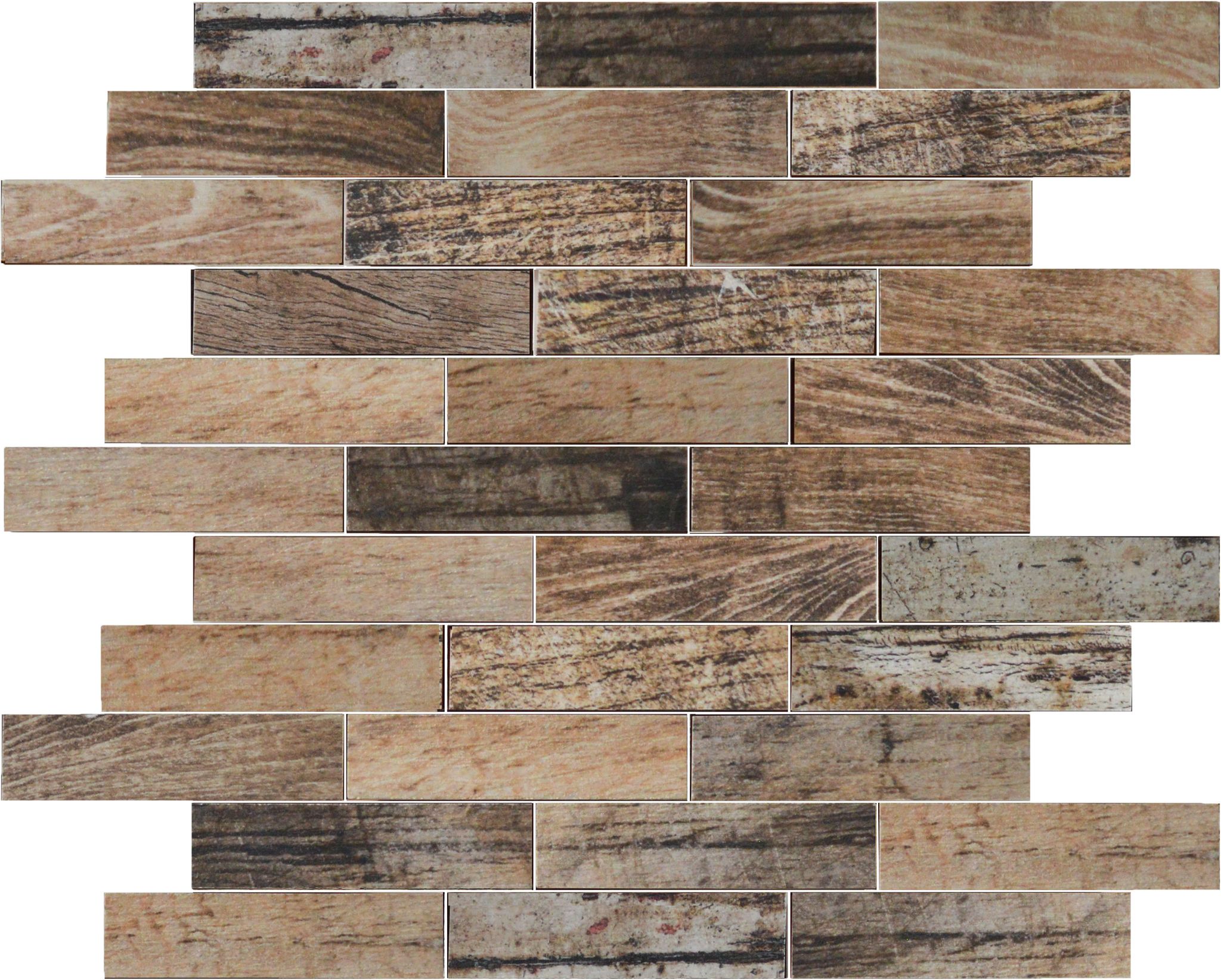 Beige Brown Mix Wood 1.1"x4" Glazed Ceramic Mosaic | Roma Tile NY