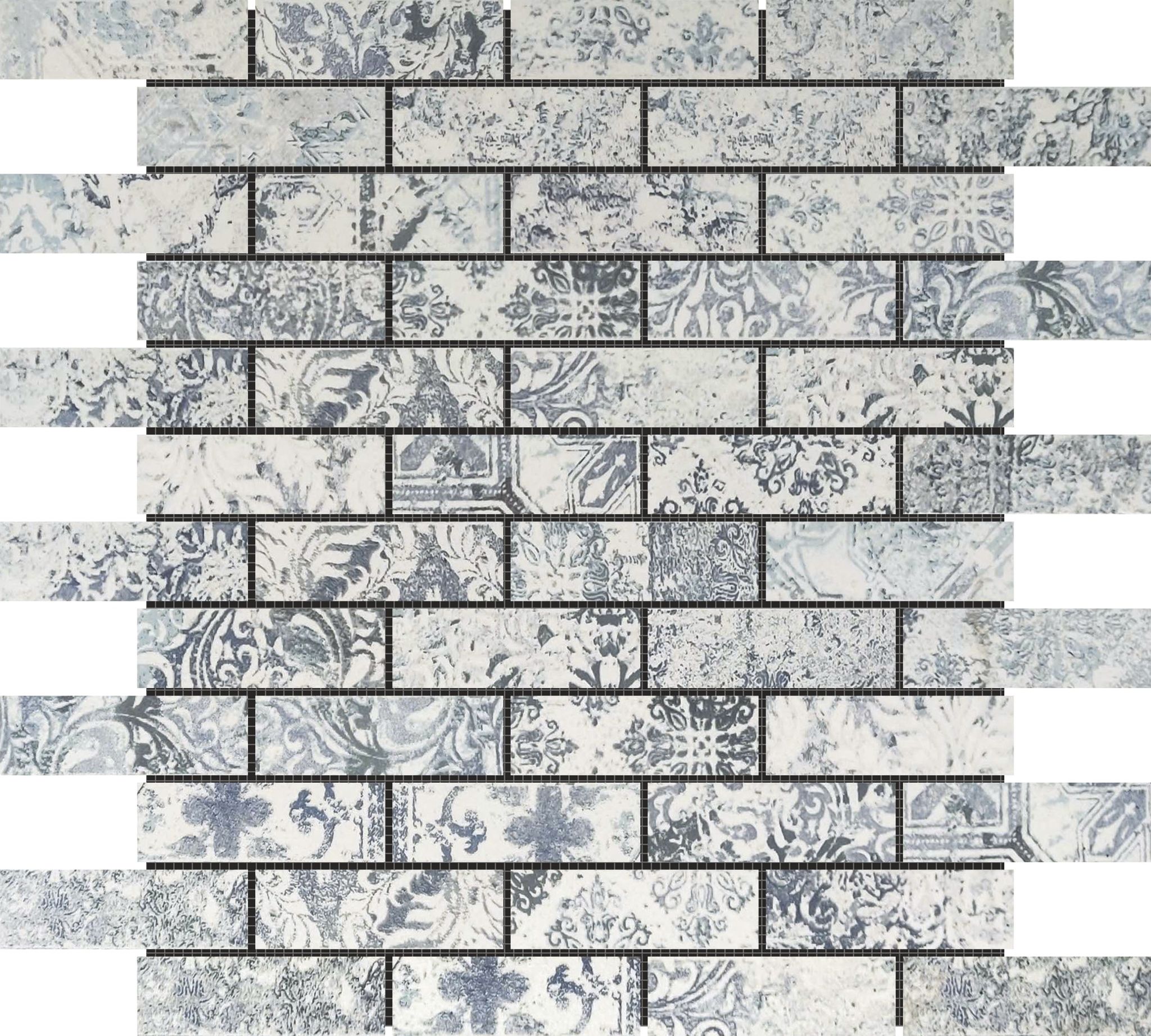 Grey Mix Pattern Deco Brick Matte Glazed Porcelain 1"x3" Mosaic | Roma Tile NY