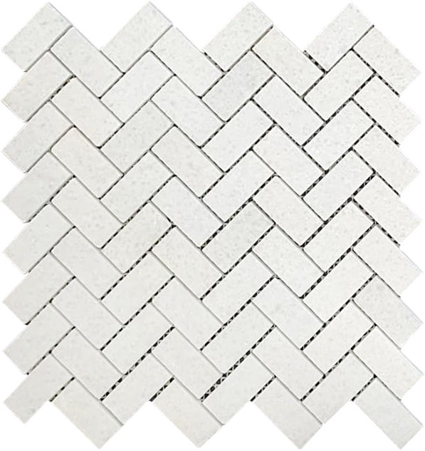Herringbone Crystal White Marble Polished 1"x2" | Roma Tile NY