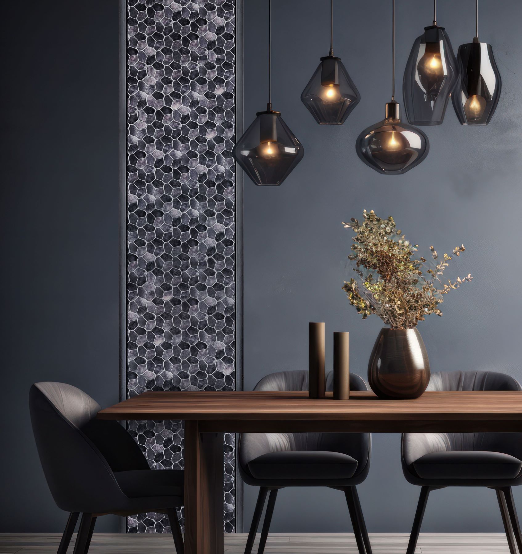 Hexagon Aluminum Mix Grey Mosaic  | Roma Tile NY