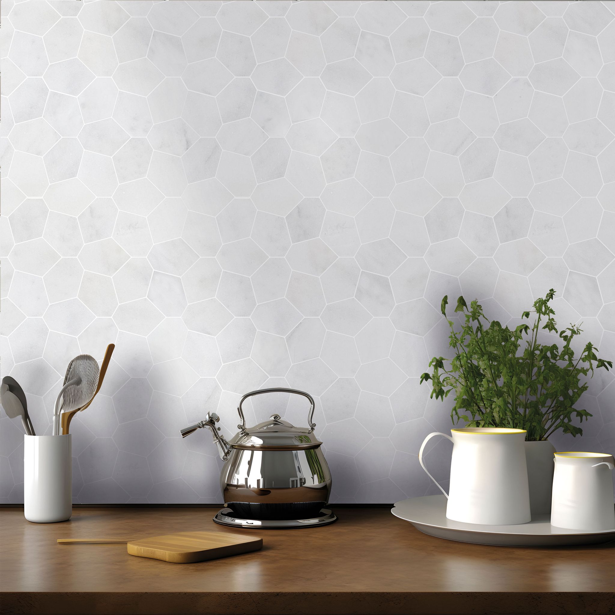 Irregular Hexagon White Grey Marble  | Roma Tile NY