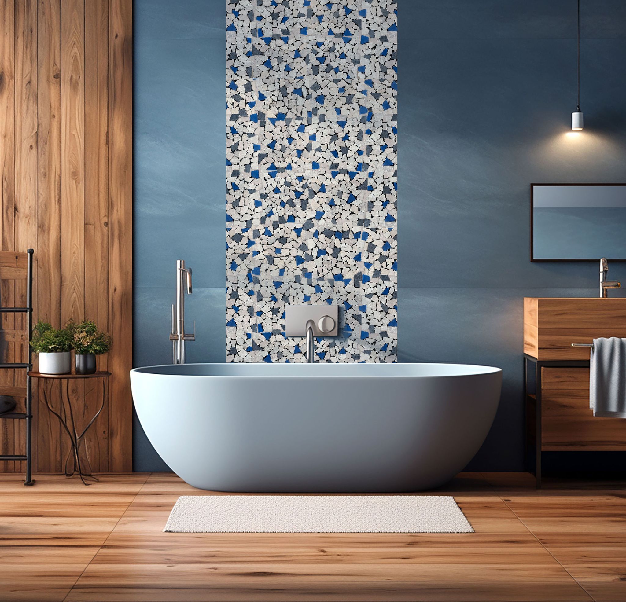 Mini Opus Beige Grey Marble Mix & Blue Glass | Roma Tile NY