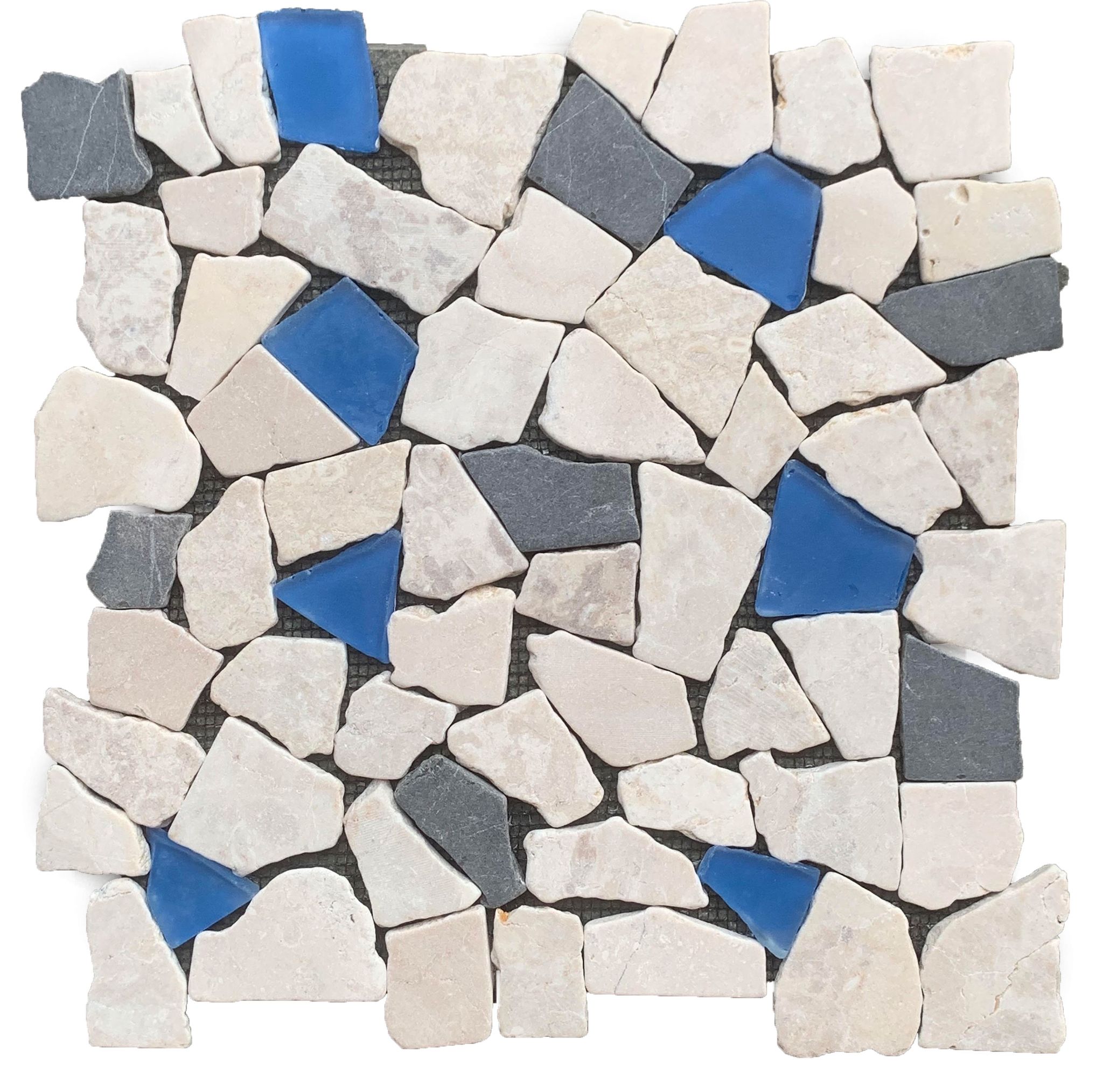 Mini Opus Beige Grey Marble Mix & Blue Glass | Roma Tile NY