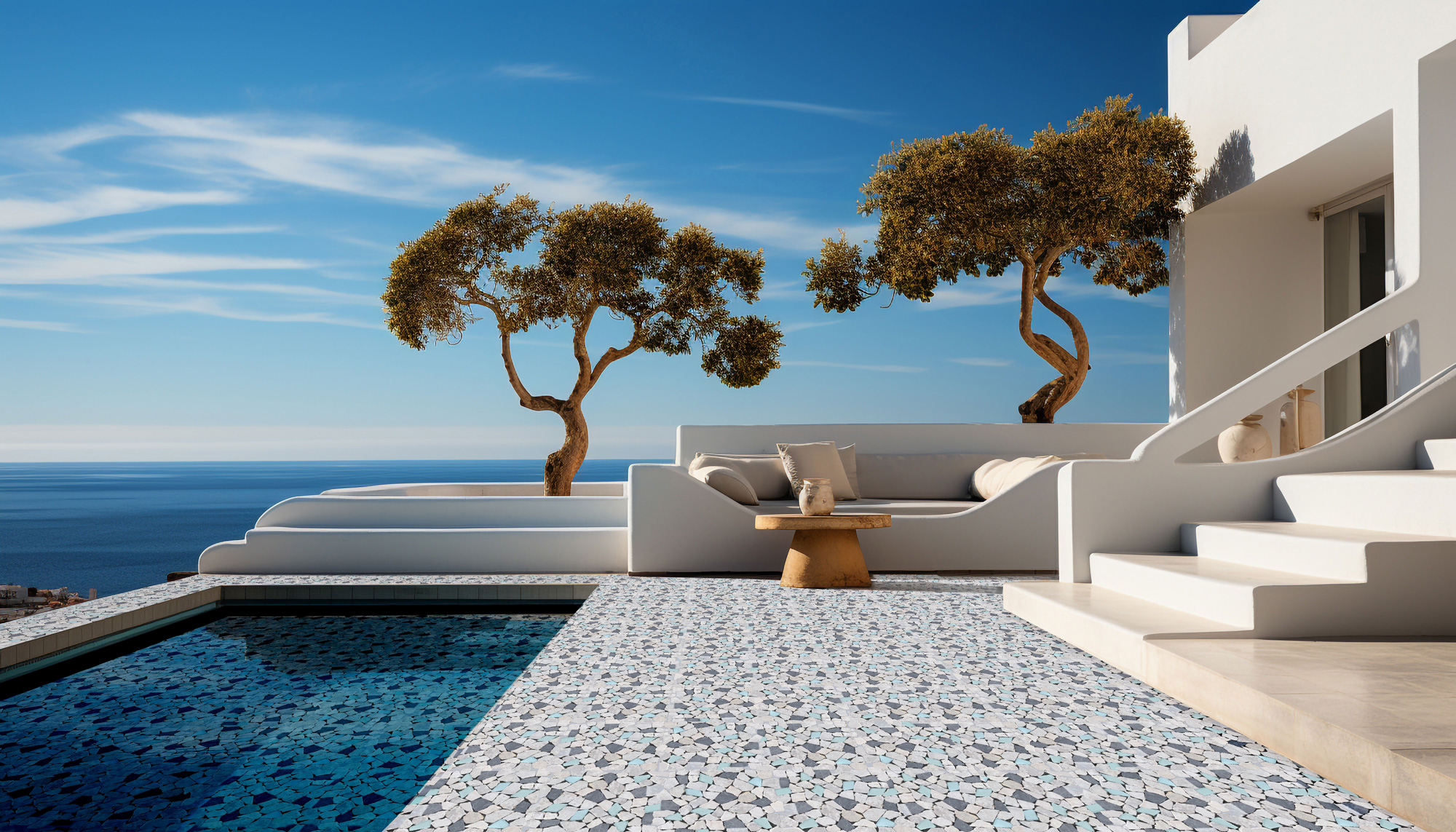 Mini Opus Beige Grey Marble Mix & Green Glass | Roma Tile NY