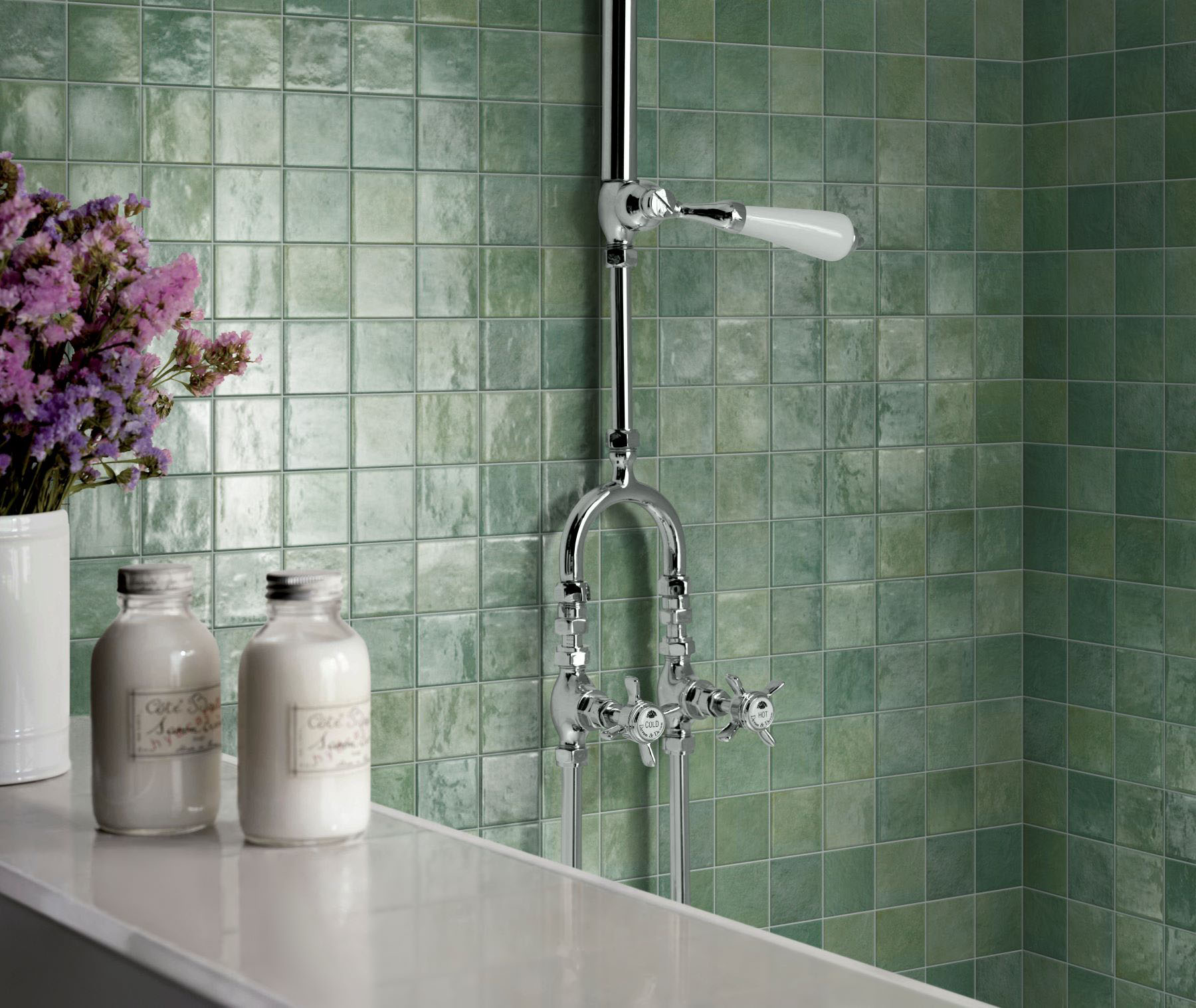 Zellige Glazed Ceramic Soft Green Mix 3 | Roma Tile NY