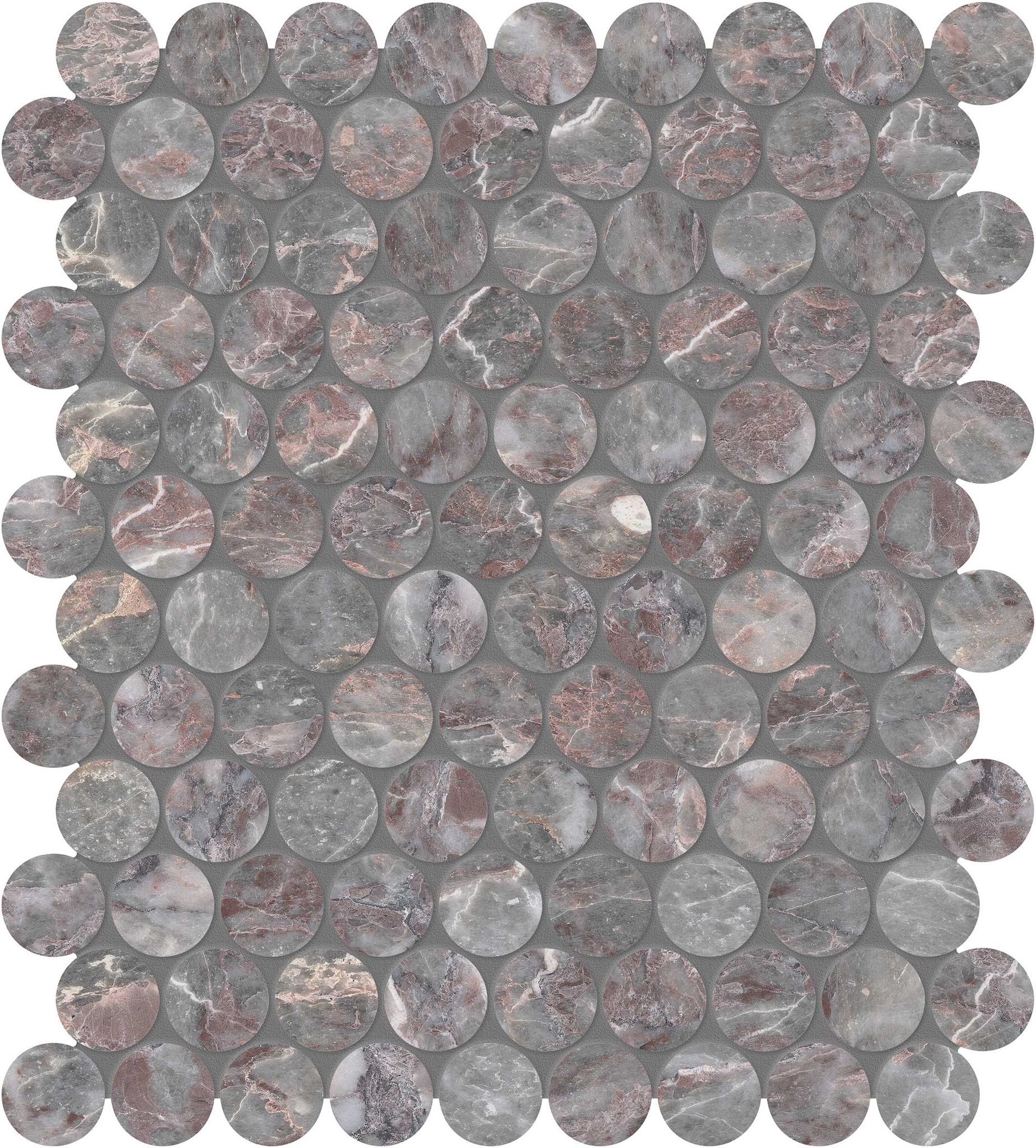 Sereno Burgundy 1.25 Penny Round Mosaic | Roma Tile NY