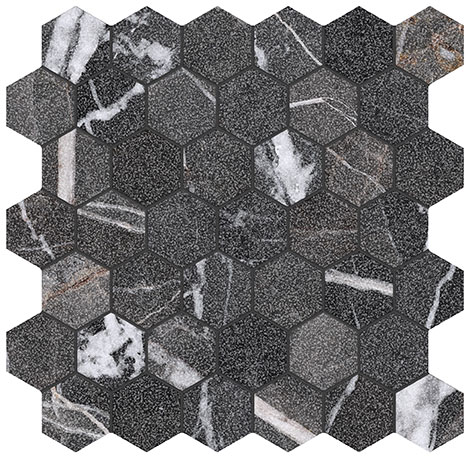 Royal Stoneworks 2" Regal Black Vein Hex | Roma Tile NY